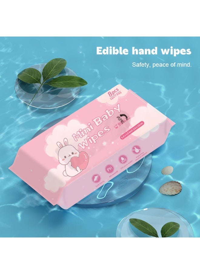 مناديل مبللة للأطفال – ميني 8 قطع/عبوة (الإجمالي 8 عبوات) مغلفة بشكل فردي، تحتوي على 99% ماء نقي، لطيفة على البشرة، مضادة للحساسية، صديقة للبيئة، ومثالية لحديثي الولادة وللاستخدام أثناء التنقل. - Image 4